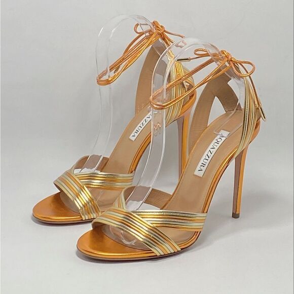 Aquazzura Ari Metallic Leather Ankle-Tie Sandals size 38.5 - Picture 5 of 13